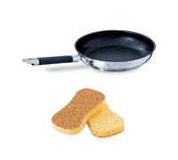 Lot poêle inox antiadhérente Rapid Cook 24 cm et 2 éponges végétales Mathon