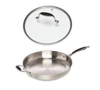 Lot poêle tout inox et couvercle verre 32 cm Excell'Inox Mathon
