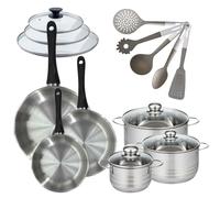 Lot Poêles 20/24/28 cm Geneva avec 3 Faitouts 16/20/24 cm et 5 Ustensiles Fackelmann