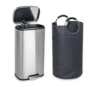 Lot poubelle de cuisine en inox 30 L et grand panier de tri 72 L Mathon