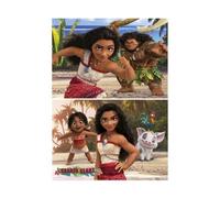 Lot Puzzles 2 x 100 Pieces pour vaiana Moana : pua, hei hei, Maui, simea - Personnages, Amis - Enfant 6 Ans - Set Fille + Carte