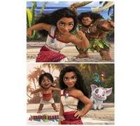 Lot puzzles vaiana 2 x 100 pieces disney : moana pua hei hei maui simea - personnages amis - enfant 6 ans - set fille + carte