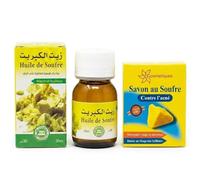 Lot Savon au Soufre Anti-Acné + Huile de Soufre - Soin Visage & Corps | Purifiant, Antibactérien, Régule le Sébum, Peau Grasse & à Problèmes