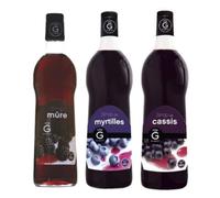 Lot sirops fruits noirs Rioba - Mûre 70cL, Myrtille 70cL, Cassis 1L