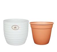 Lot - SK Soendgen Bergamo Pot de fleurs en céramique blanc brillant Ø 21 cm + pot de fleurs Ø 20 cm Ambiance d'intérieur de qualité supérieure
