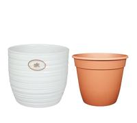 Lot - SK Soendgen Bergamo Pot de fleurs en céramique Blanc brillant Diamètre 24 cm + Pot de fleurs Ø 22 cm Ambiance de qualité supérieure