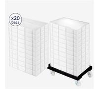 Lot socle rouleur + 20 bacs à pâtons 15 L + couvercle