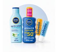Lot Soins Solaire Complet : Labello Sun, Spray Corps Protect & Hydrate SPF50+, Lait Après Soleil
