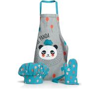 Lot Tablier Toque Gant de cuisine Panda Winkler 52 X 63 BLEU CLAIR/GRIS
