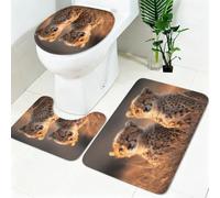 Lot Tapis Salle de Bain 3 Pièces des Petits guépards dans la Steppe Microfibre Antidérapant Lavable en Machine Brun Tapis WC Contour, Housse Couvercle Toilette Doux