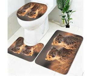Lot Tapis Salle de Bain 3 Pièces des Petits guépards dans la Steppe Microfibre Antidérapant Lavable en Machine Brun Tapis WC Contour, Housse Couvercle Toilette Doux