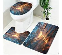 Lot Tapis Salle de Bain 3 Pièces Paysage de Coucher de Soleil sur Les Vagues de la mer Microfibre Antidérapant Forme De CœUr Abstraite Tapis WC Contour, Housse Couvercle Toilette Doux
