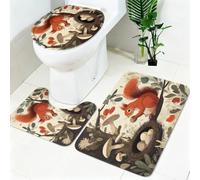 Lot Tapis Salle de Bain et WC 3 Pièces Écureuil à l'aquarelle et nid d'oiseau Microfibre Antidérapant Super Absorbant, Tapis Contour WC, Housse WC Jungle Lavable en Machine