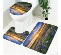 Lot Tapis Salle de Bain et WC 3 Pièces Fleur de flèche du Coucher de Soleil Microfibre Antidérapant Super Absorbant, Tapis Contour WC, Housse WC Paysage De Prairie Lavable en Machine