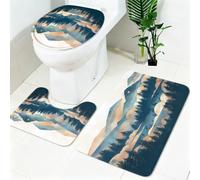 Lot Tapis Salle de Bain et WC 3 Pièces Forêt de Montagne Abstraite Microfibre Antidérapant Super Absorbant, Tapis Contour WC, Housse WC Gris Lavable en Machine