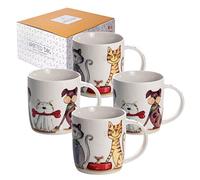 Lot Tasses à Café, Lot de Mug Cafe, Ensemble Tasse en Ceramique, Tasses à Thé, avec Motif de Chats et Chiens, Idee Cadeau Chat et Chien Original pour Femme Homme - Set Mug 4 pièces 12oz 350ml