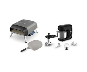 Lot Tefal Pizza Pronto, Four à pizza à gaz, Pierre rotative 360°, Cuisson Rapide JM412010 + Moulinex Bake essential Robot pâtissier 800 W, Bol 4,8 L, pétrin, hachoir à viande, pâtisserie, QA161810