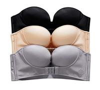 Lot to 3 Soutien Gorge Bandeau Femme Anti-Glissant, Soutien Gorge Invisible Femme sans Bretelles,BrassièRe Femme Push Up avec Boucle Avant RéGlable éLastique pour Mariage Soirée FêTe Lingerie