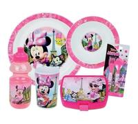 Lot Vaisselle Disney Minnie - Fun House - 006377 - Verre, Assiette Creuse, Assiette Plate, Gourde, Boîte Goûter Et Couverts