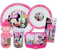 Lot Vaisselle Disney Minnie - FUN HOUSE - 006377 - Verre, Assiette Creuse, Assiette Plate, Gourde, Boîte Goûter et Couverts