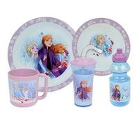 Lot Vaisselle Disney Reine Des Neiges - Fun House - 006379 - Assiette Creuse, Assiette Plate, Mug, Gourde Et Gobelet Avec Paille Violet