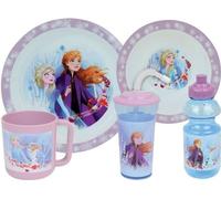 Lot Vaisselle Disney Reine des Neiges - FUN HOUSE - 006379 - Assiette Creuse, Assiette Plate, Mug, Gourde et Gobelet avec Paille
