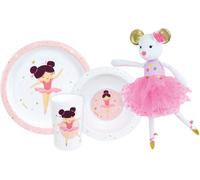 Fun House | Set Vaisselle Ballerine | Assiette + Assiette Creuse + Gobelet + Peluche Musicale Souris Danseuse | Apprentissage Repas | Vaisselle Réutilisable | Micro-Ondable | Cadeau 36 Mois +