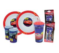 Lot vaisselle - FUN HOUSE - DISNEY CARS - 2 Verres, 2 Assiettes creuses Ø16 cm, 2 lots de couverts, Gobelet paille