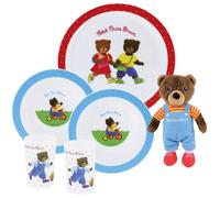 Lot vaisselle - FUN HOUSE - PETIT OURS BRUN - Assiette plate Ø 22 cm, 2 assiettes creuses Ø 16 cm, 2 verres 220 ml et peluche 18 cm