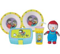 Lot vaisselle - FUN HOUSE - T'CHOUPI - 2 assiettes creuses Ø 16 cm, boîte à goûter, gourde paille et peluche 18 cm