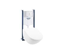 Lot WC modèle suspendu VILLEROY ETPack WC suspendu VILLEROY & BOCH Universo TwistFlush + Abattant frein de chute + Bâti support mur GROHE + Plaque de