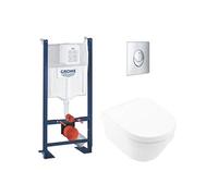Lot WC suspendu VILLEROY ET BOCH Architectura avec abattant, bâti support GROHE Rapid SL project et plaque chromée Start