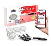 Lot x4 Mini Passoires & Épuisettes pour Fondue Chinoise - Écumoire Friture, Cuillère Bubble Tea, Petite Passoire Cuisine - Parfait pour Fondue Chinoise, Chocolat, Savoyarde et Repas Festifs Noir G