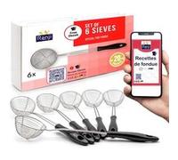 Lot x6 Mini Passoires & Épuisettes pour Fondue Chinoise - Écumoire Friture, Cuillère Bubble Tea, Petite Passoire Cuisine - Parfait pour Fondue Chinoise, Chocolat, Savoyarde et Repas Festifs Noir G