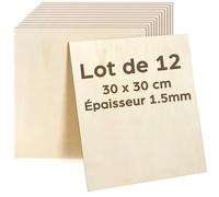 LotFancy Lot de 12 plaques de contreplaqué, 1,5 mm, 30 x 30 cm, en bois fin, pour le bricolage, le travail laser, l'artisanat, le kit de construction en bois, le modélisme