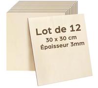 LotFancy Lot de 12 Plaques de Contreplaqué 3mm Tilleul, 300 x 300mm, Planche en Bois Brut Panneau Feuille Découpe Laser, pour Bricolage Pyrogravure Gavure Laser Bois Modélisme