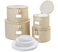 LotFancy Lot de 4 boîtes de rangement en Chine, coque rigide, boîte de rangement pour vaisselle pour déménagement, bacs de rangement empilables avec 48 séparateurs en feutre, gris