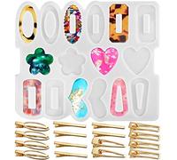LotFancy Moules en résine époxy, pinces à cheveux, moules en silicone pour moulage en résine, avec 16 barrettes à cheveux, loisirs créatifs, porte-clés et kit de fabrication de bijoux