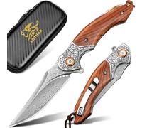 LOTHAR TUNA Couteau de Poche Damas à une Main, Couteau Pliant en Acier Damas 67 Couches VG10, Couteau Damas à une Main Avec Clip de Ceinture, Pour Collection ou Cadeau