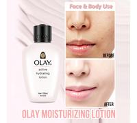 Lotion hydratante, hydrate, adoucit, équilibre eau-huile, texture légère, s'absorbe rapidement, parfum léger, sans additif, pour le visage et le corps, ingrédient d'hydratation spécial Olay, minimise 