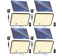 LOTMOS Lot de 4 Lampe Solaire Exterieur Detecteur de Mouvement avec Télécommande, 342 LED Lumiere Solaire IP65 Étanche Spot Solaire, 3 Modes Eclairaget Solaire pour Jardin Garage Cour, Blanc Chaud