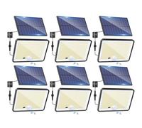 LOTMOS Lot de 6 Lampe Solaire Exterieur Detecteur de Mouvement avec Télécommande, 342 LED Lumiere Solaire IP65 Étanche Spot Solaire, 3 Modes Eclairaget Solaire pour Jardin Garage Cour, Blanc Froid
