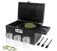 lotmusic Grande boîte de rangement avec plateau coulissant amovible, boîte décorative en bambou avec lot de 3 brosses de nettoyage pour bocaux en verre, boîte de rangement noire avec serrure à