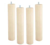 Lots de 4 pieds cylindriques de lit M8 en hêtre brut naturel, hauteur 250 mm, diamètre 50 mm