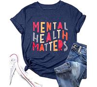 LOTUCY Mental Health Matters T-shirt humoristique pour femme Thérapeute psychologue T-shirt de sensibilisation aux maladies du cerveau humain, bleu marine, Taille XL