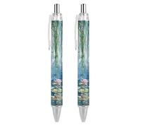 Lotues Willow Trees Water Lilies Lot de 2 stylos à bille rétractables à pointe fine de 0,5 mm, séchage rapide, écriture lisse, noir