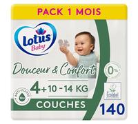 Lotus Baby Douceur & Confort - Couches 10 14 kg Pack 1 Mois, Blanc, Taille 4+ (140 Unité)