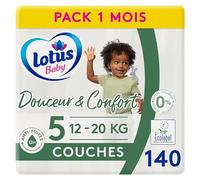 Lotus Baby Douceur & Confort - Couches Bébé Taille 5 (12-20 kg) Pack 1 Mois - 140 Couches