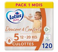 Lotus Baby Douceur & Confort - Couches-culottes Bébé Taille 5 (enfant 12-20 kg) Pack 1 Mois - 120 Culottes