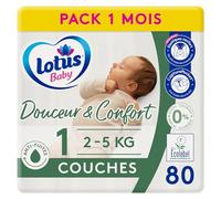 Lotus Baby Douceur & Confort - Couches Taille 1 (2-5 kg/Nouveau-né) Pack 1 mois - 80 couches